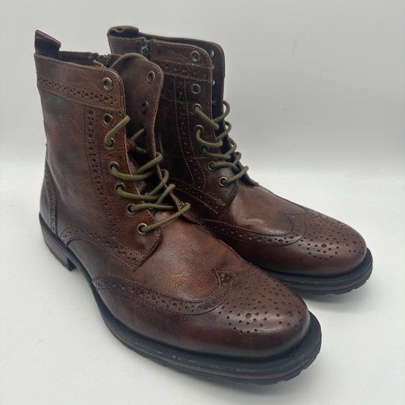 BRAND NEW Rush by Gordon Rush Cognac Wingtip Brown Leather Boots Size 10.5 M - Picture 1 of 8